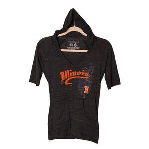 STEP AHEAD Illinois Fighting Illini Gray Womens M Hooded Pullover V-Neck Pocket